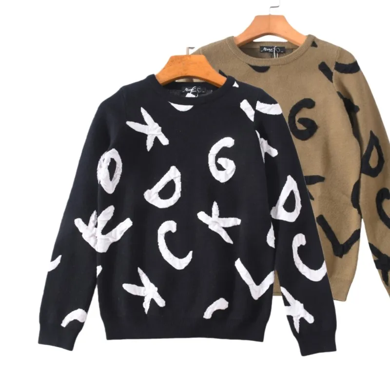 

Laid-ba Sle Letter Print Skin-friendly Soft Knitted Sweater Autumn Winter Women's Slim Fit Overhead Top Comfortable Commute