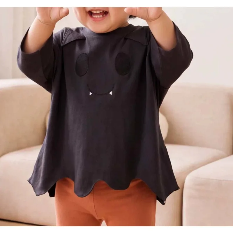 Holy Day Children's Clothing Ins Korean Version of The Little Ghost Shape Long-sleeved Top Party Loose Pullover Shape T-shirt