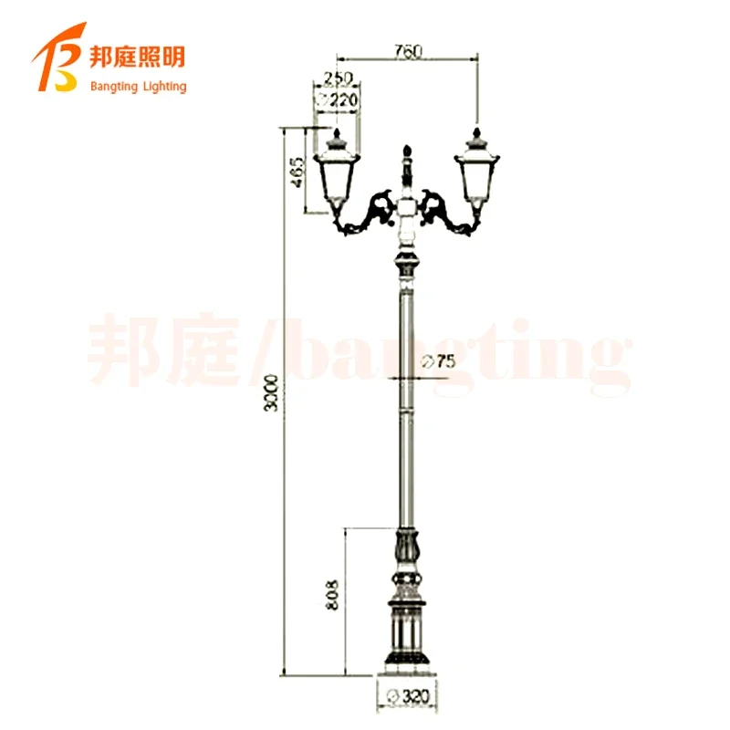 Factory Direct Sales European Style Double Head Garden Light Road Lighting Project High Pole Lamp E27 garden light