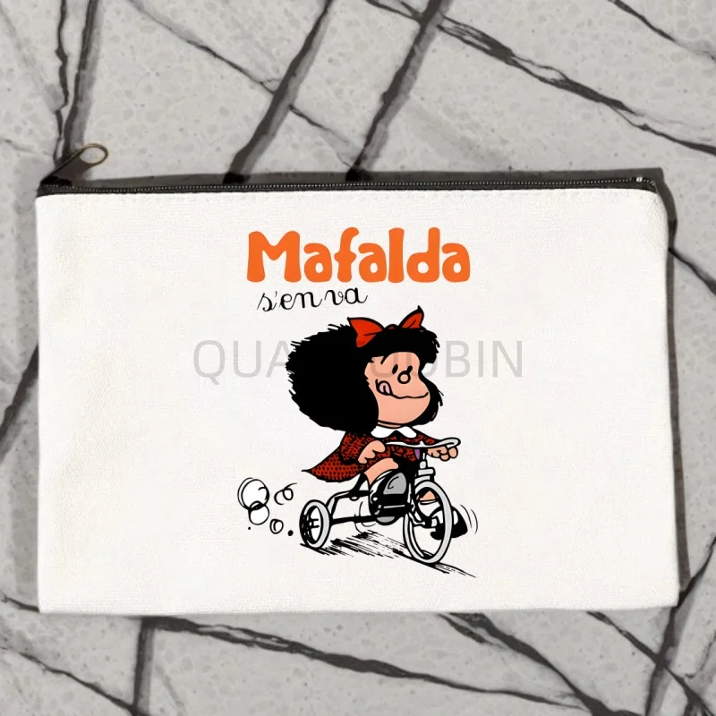 Mafalda Bolso de mano Bolsa de maquillaje Almacenamiento de cosméticos de moda Bolsa de lona Cartera de compras para mujer respetuosa con el medio ambiente