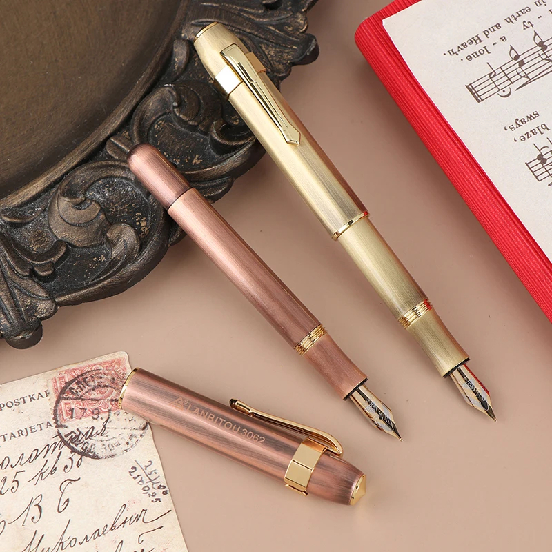 3062 Unique Antique Brass Pocket Roller Ball Pen Short Portable Ball Pens Gift Office School Stationery Writing Fluent
