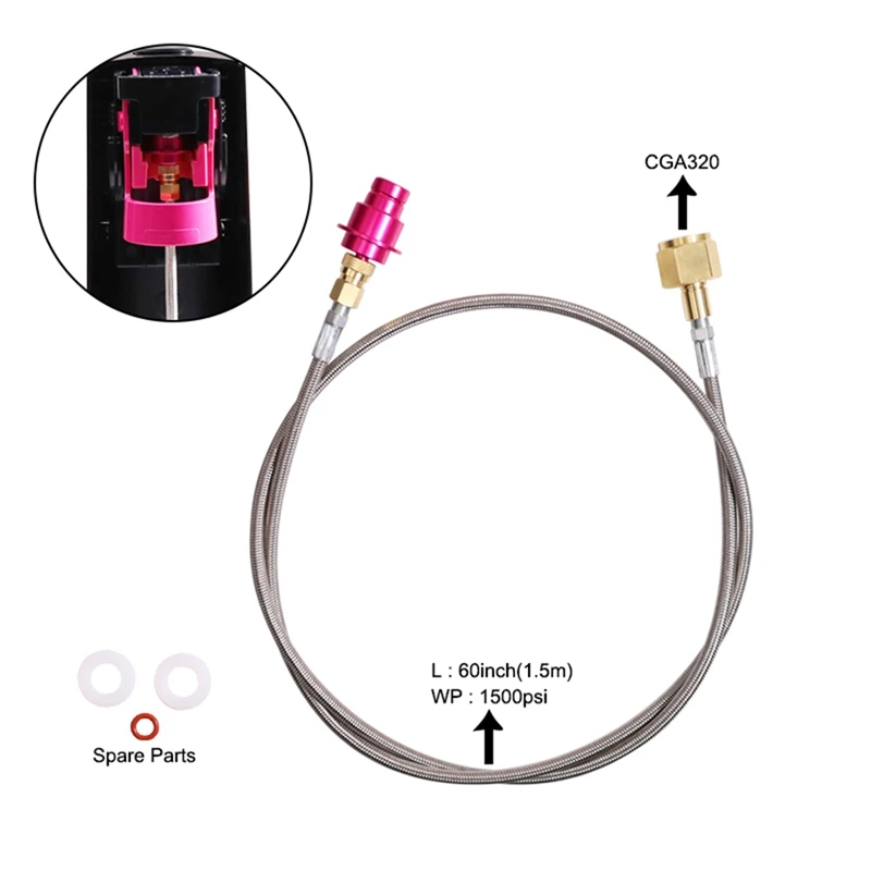 Co2 Adapter Soda Quick Connect Hose 1.5 M For Larger CO2 Bottles Compatible With Water Carbonator DUO/TERRA/ART