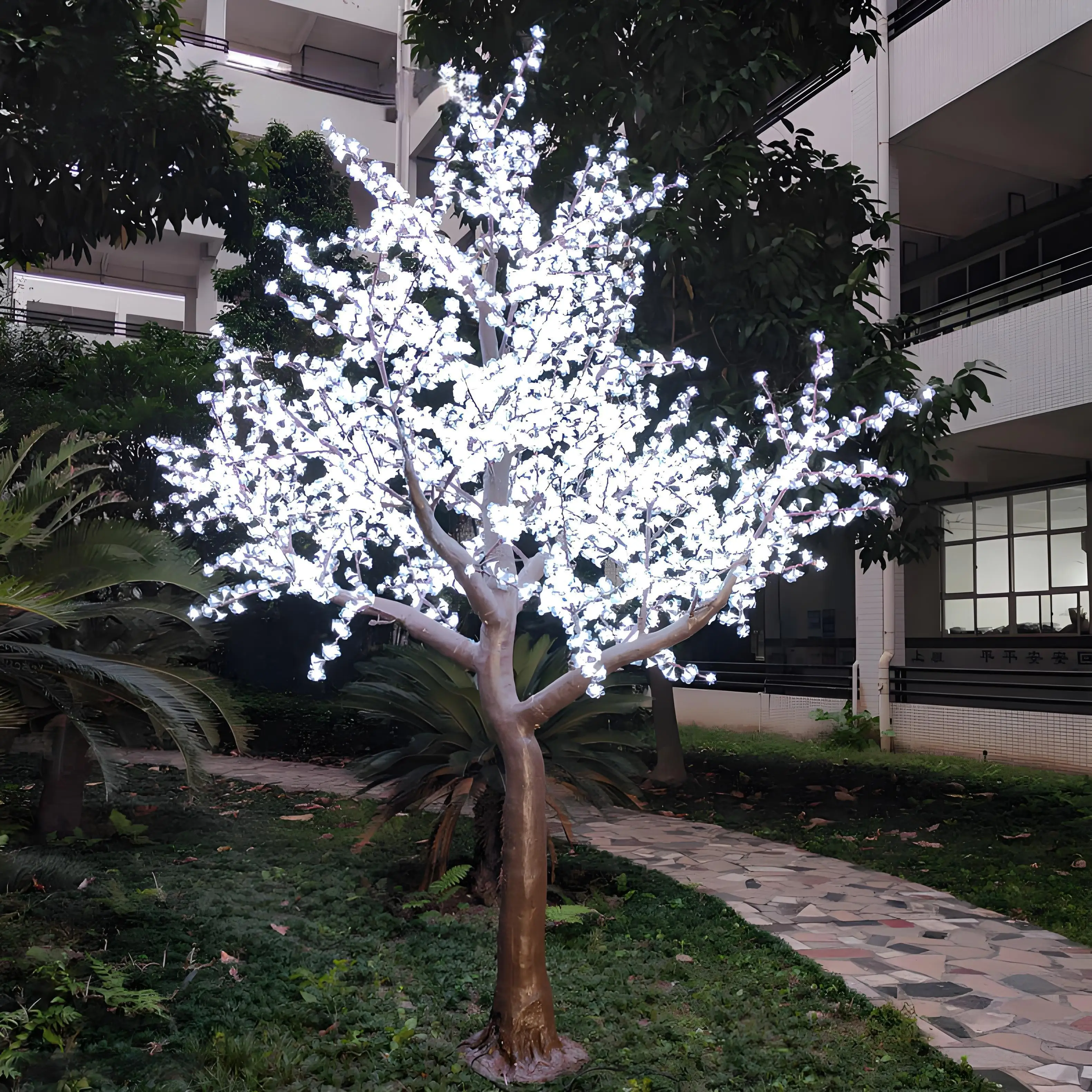 White Cherry Blossom Tree 3.5m High Illuminated Artificial LED Light Outdoor Decorative Garden Wedding Christmas Landscape