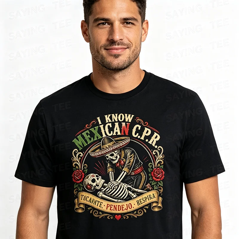 Ich kenne mexikanisches CPR Calmate Pendejo Respira T-Shirt Y2k Gothic Lustiger mexikanischer Humor Sugar Skull Skelett T-Shirt Halloween Kostüm T-Shirt – Detail 6