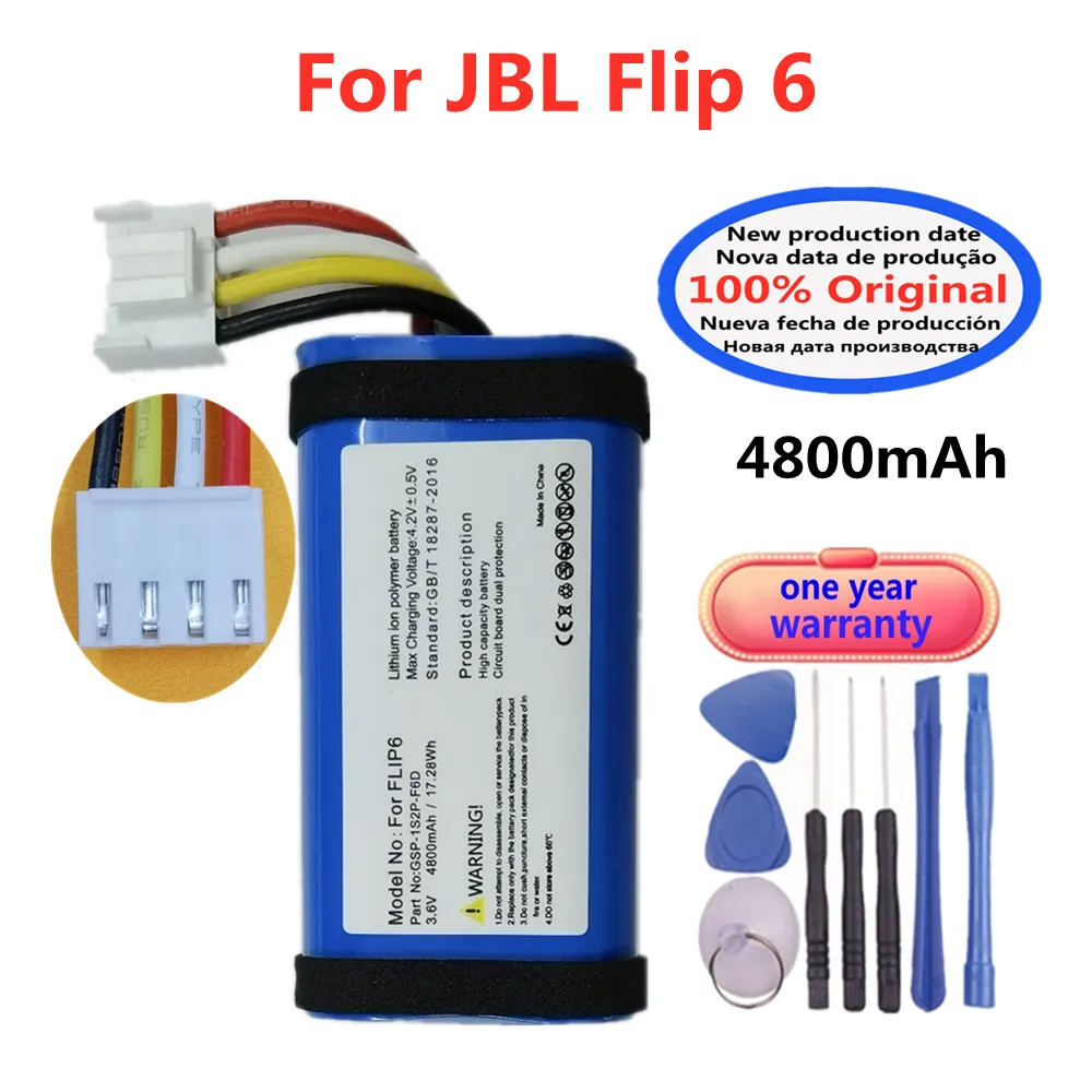

New 100% Original Player Speaker Battery For JBL Flip 6 Flip6 4800mAh Rechargeable Bluetooth Battery Bateria In Stock + Tools