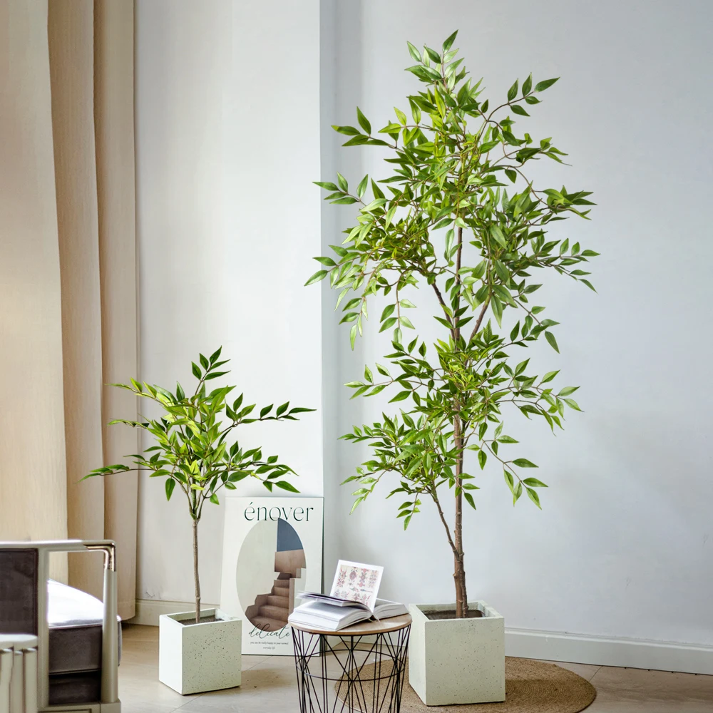 75-140cm Largen Fake Nandina Tree Artificial Palm Plants Plastic Green Bamboo Plant Faux Sumac Tree For Home Garden Office Decor