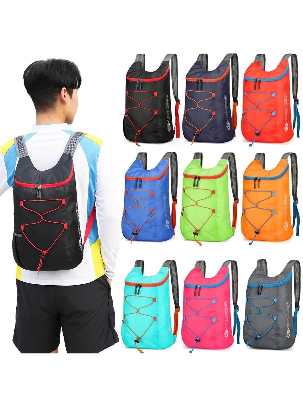 2024 남녀공용 야외 등산 사이클링 여행 배낭, 비말 방지 접이식 스포츠 데이팩, 초경량 캠핑 하이킹 배낭 