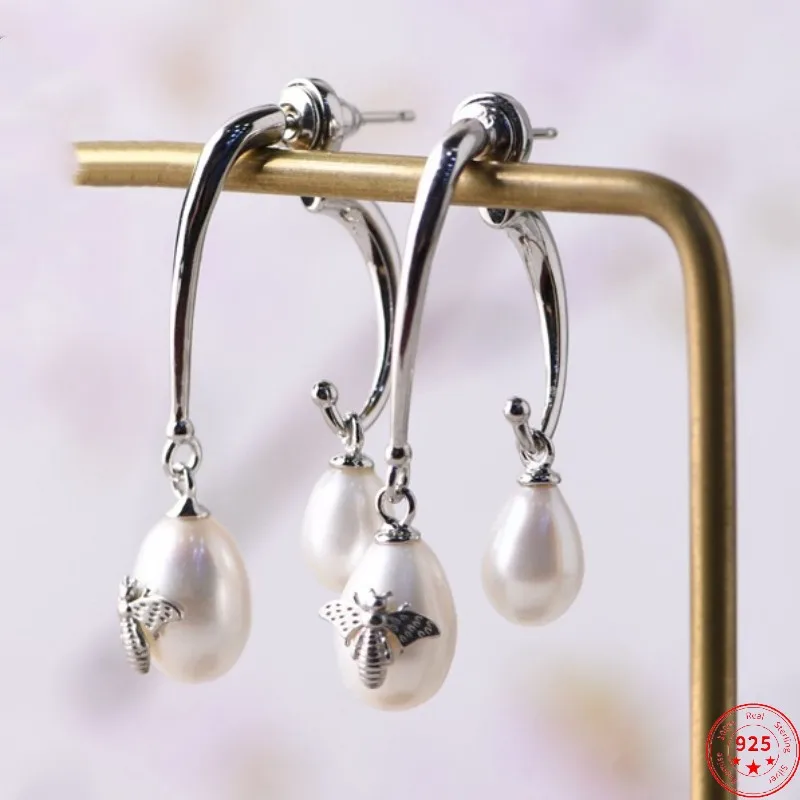 

S925 Sterling Silver Earring 2022 New Fashion Simple Freshwater Pearl Butterfly Ear-studs Pure Argentum Ear Jewelry for Women