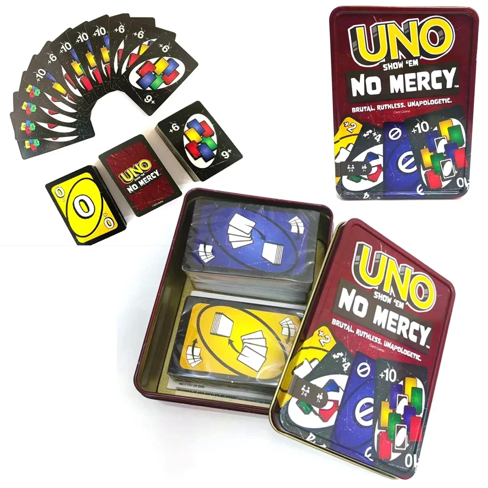 

Uno No Mercy Game Настольные игры Iron Box Карты UNO Настольные семейные вечерние развлечения UNO Games Карточная игрушка Детский подарок на день рождения