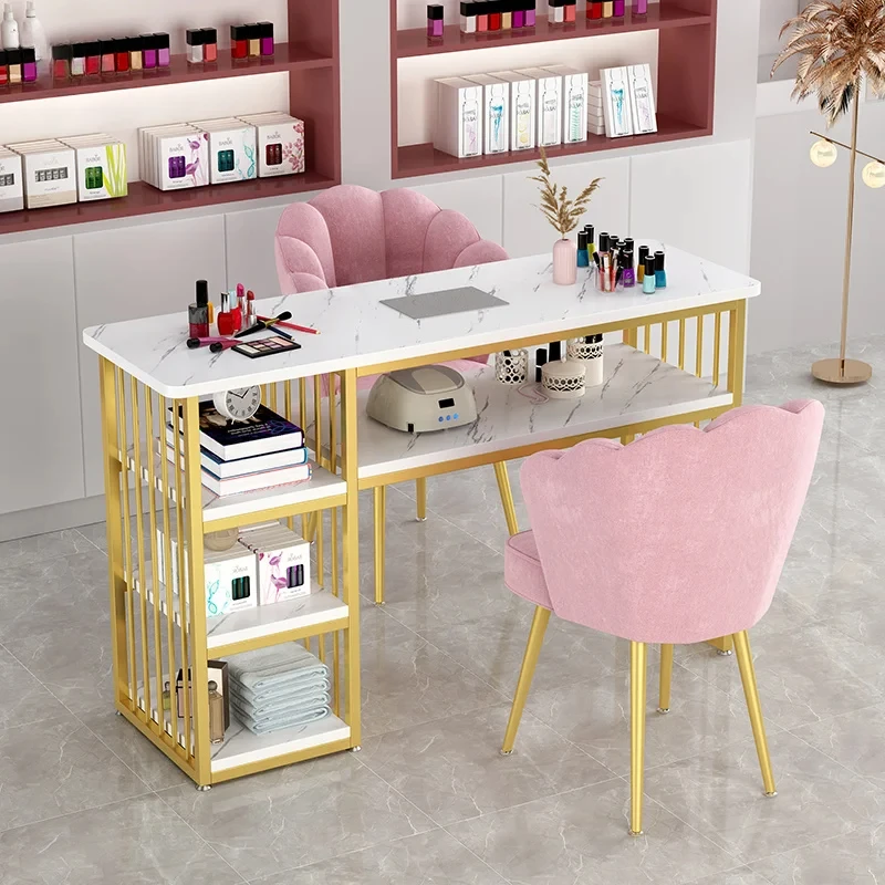 Light Luxury Nail Table and Chair Set Beauty Salon Professional Manicure Table with Built-in Vacuum Cleaner Makeup Table