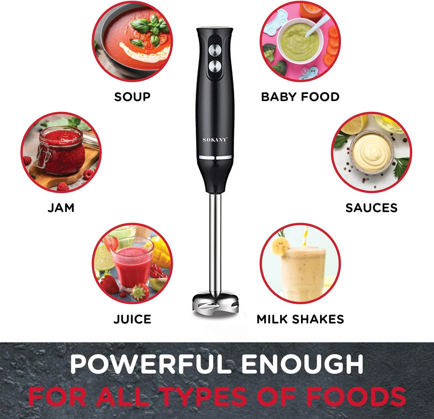 Hand Blender 4-in-1 Hand Mixer Super Powerful Electric Chopper Whisk Meat Food Processor Stainless steel BPA-Free