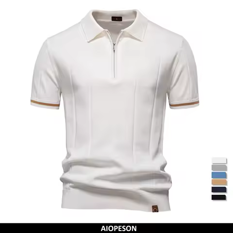 AIOPESON Camisa polo esportiva masculina de cor sólida com zíper, camisa polo social atlética para homens, escritório, slim fit