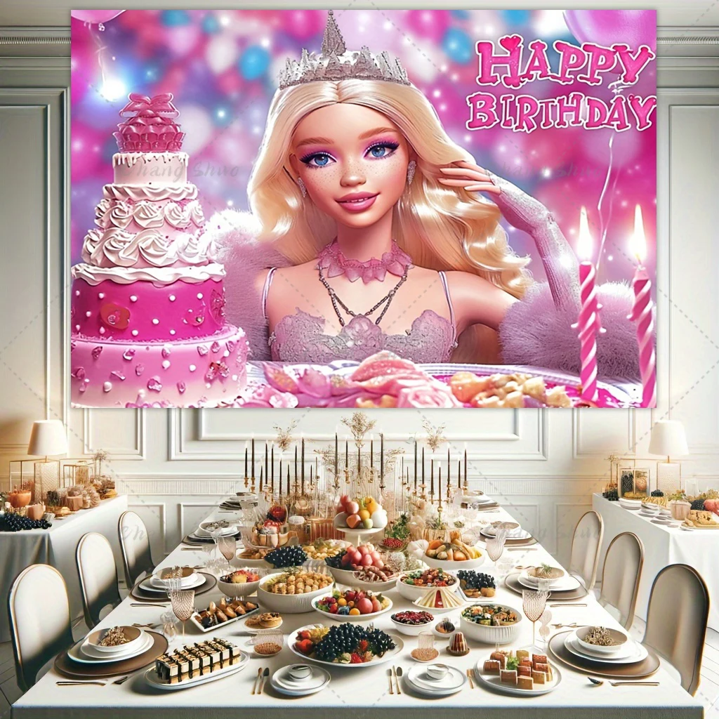 Barbie compleanno sfondo panno lettera ragazza torta di compleanno decorazione della festa disposizione Baby Shower fotografia puntelli