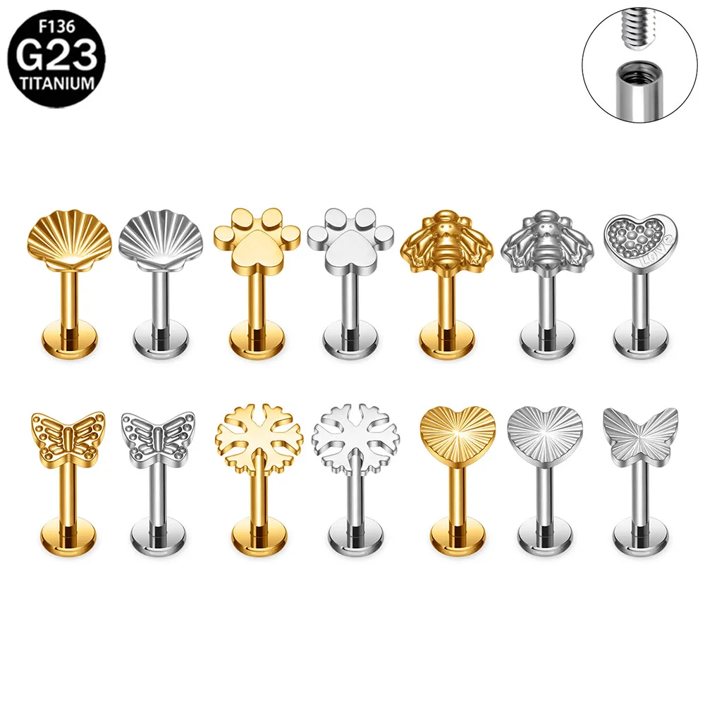 

ASTM F136 Titanium 16G Gold Silver Collection CZ Cartilage Earring Flat Back Labret Helix Stud Earlobe Body Piercing Jewelry