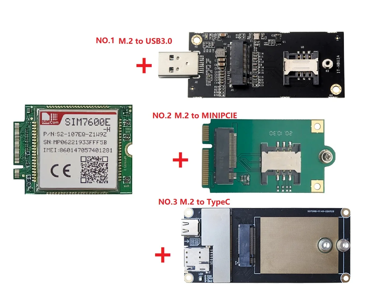 SIMCOM SIM7600E-H-M2 LTE Cat4 module with M.2 to USB3.0 adapte / M.2 to MINI PCIE adapter / M.2 to TypeC 4G 5G adapter