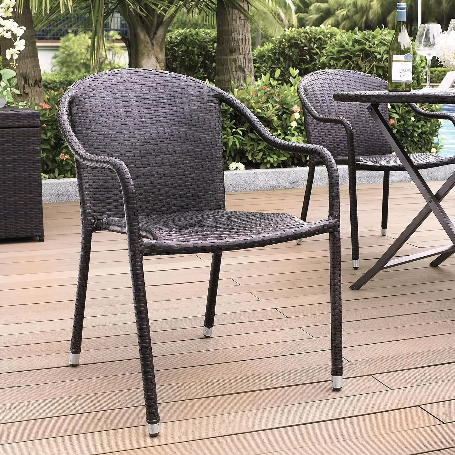 Crosley Furniture CO7109-BR Palm Harbor Outdoor Wicker Stackable Chairs, Set of 4, Brown