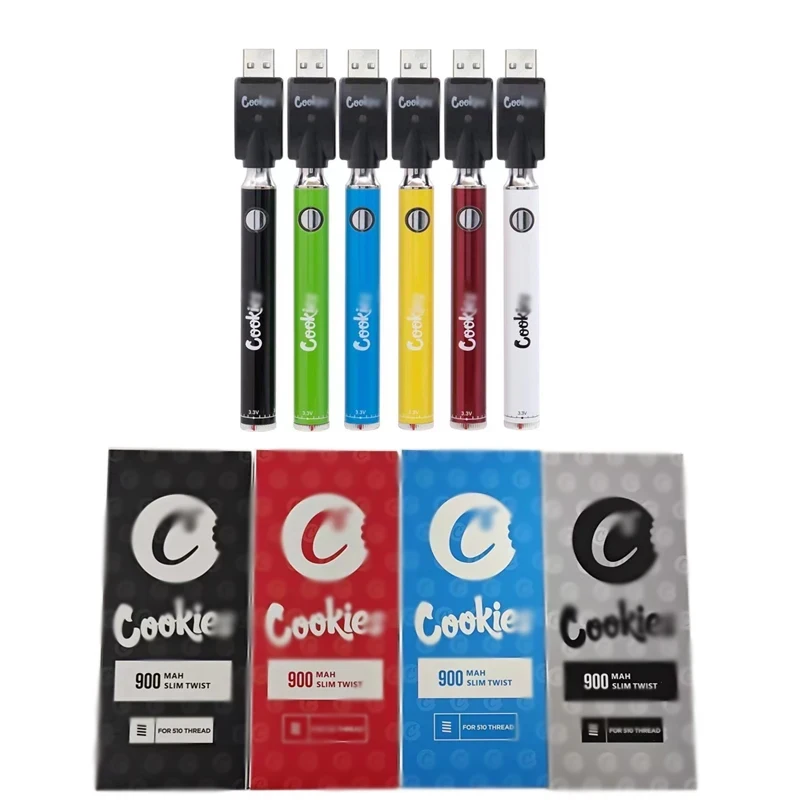 5-50pcs Cookie Battery 900mAh Bottom Spinner 3.3-4.8V Preheat VV Cartridge Vape Batteries For EGO 510 Thread CBD Cartridge