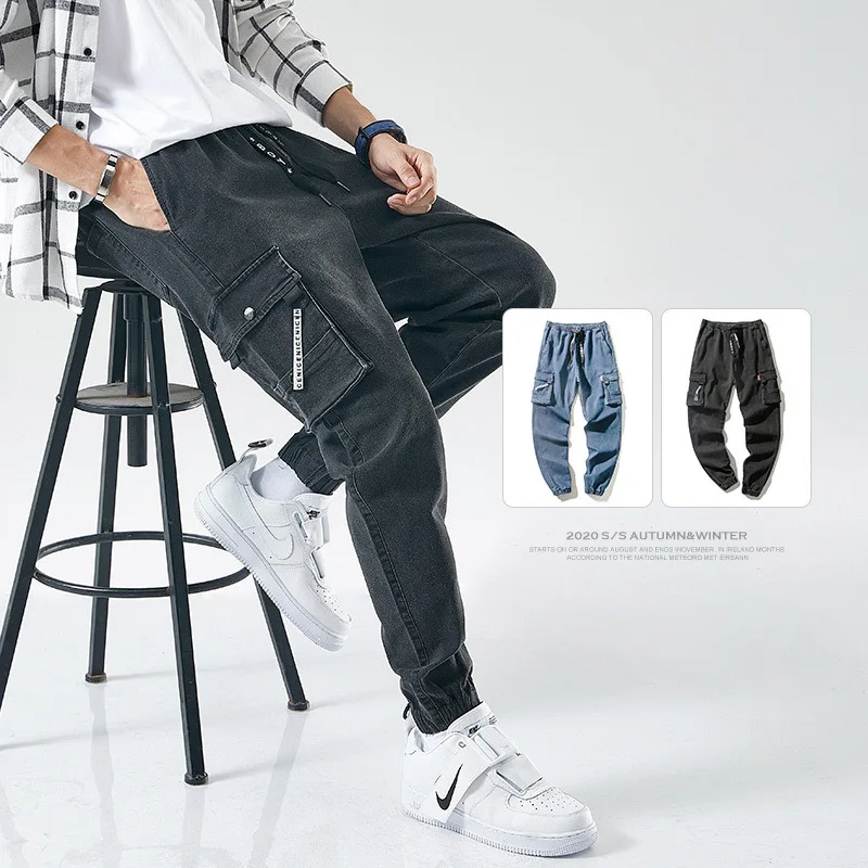 Multi-Pockets Cargo Jeans Men Black Blue Denim Jogger Pants Male Baggy Jean Trousers Plus Size 6XL 7XL 8XL