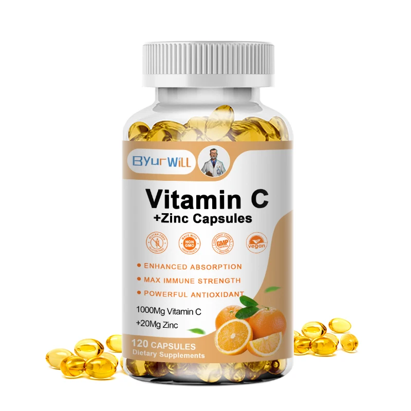 Vitamin C 1000mg with Zinc 20mg Strong Antioxidant Collagen Booster for Immune System and Skin Health Nutrition Supplements