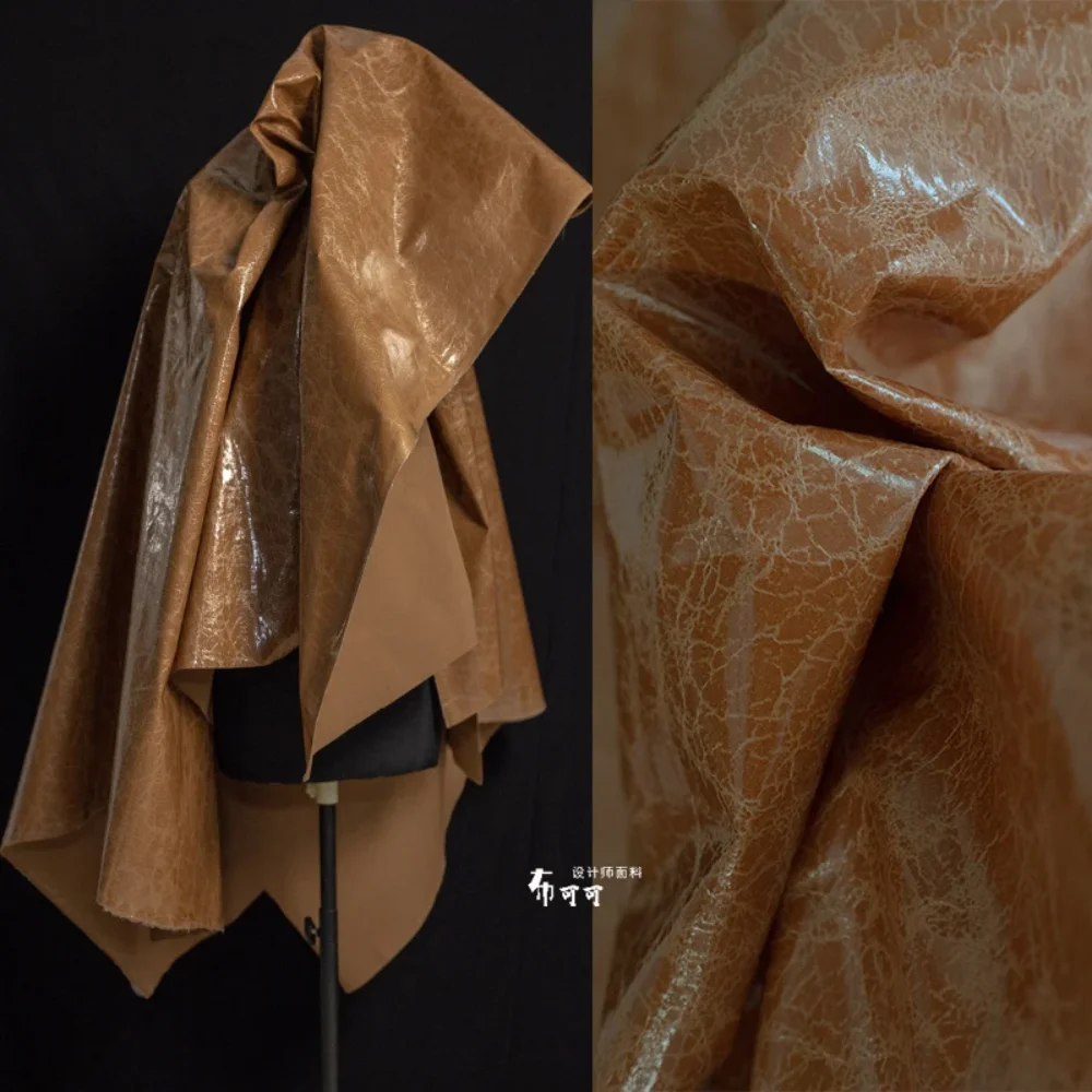 

Сушеная желтая, коричневая треснутая ткань из искусственной кожи для креативной верхней одежды, дизайнерская ткань, шитье своими руками по метрам
