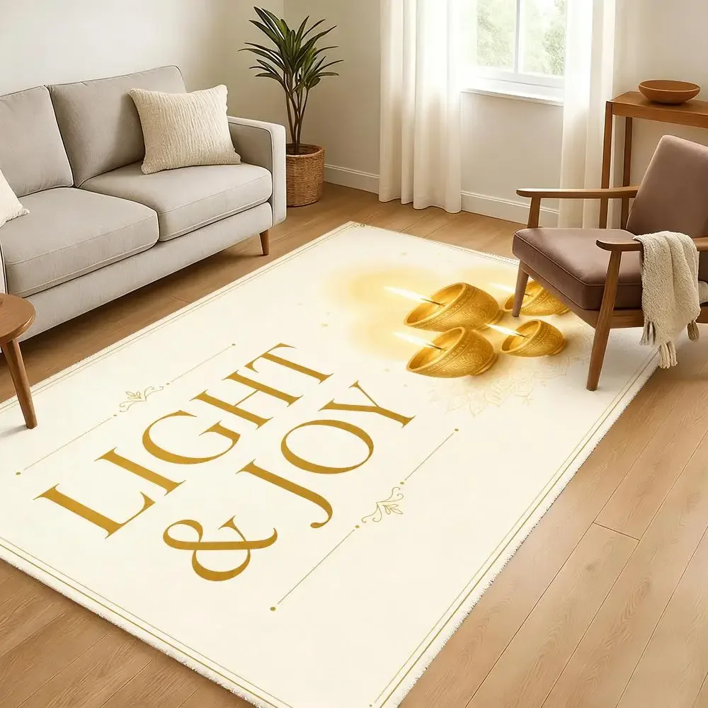 Diya Lamp Festival of Lights Decor Floor Mat Soft Thickened Absorbent Non-Slip Bedroom Living Room Door Mat Home Flannel Rugs