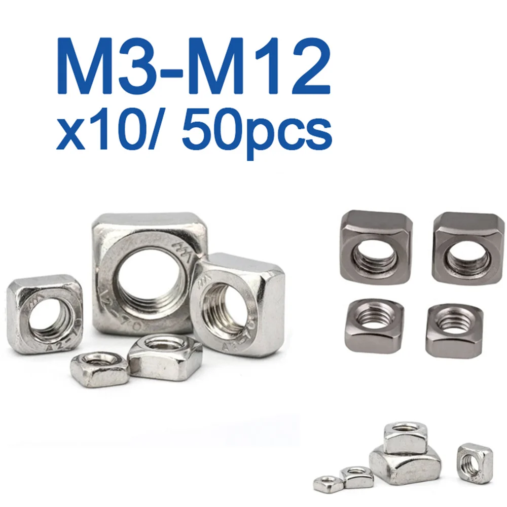 10/ 50 шт. A2-70 квадратные гайки из нержавеющей стали Din557 M3 M4 M5 M6 M8 M10 M12