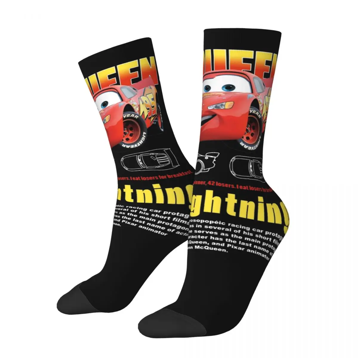 Lightnings Mcqueen Cars Socks Men\'s Women\'s Polyester Casual Socks Hip Hop Spring Summer Autumn Winter Middle Tube Socks Gifts