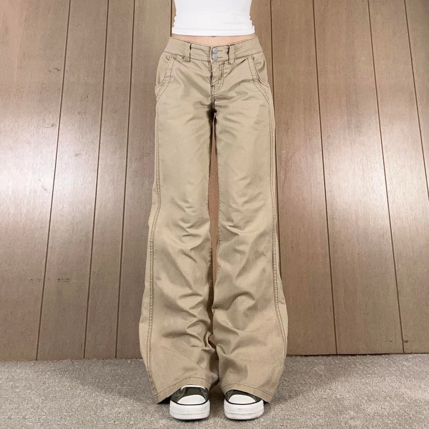 

Safari Style Vintage Wide-Leg Jeans Casual Solid High Waist Straight Cargo Pants Women 2025 Casual Streetwear Y2K Flare Pants