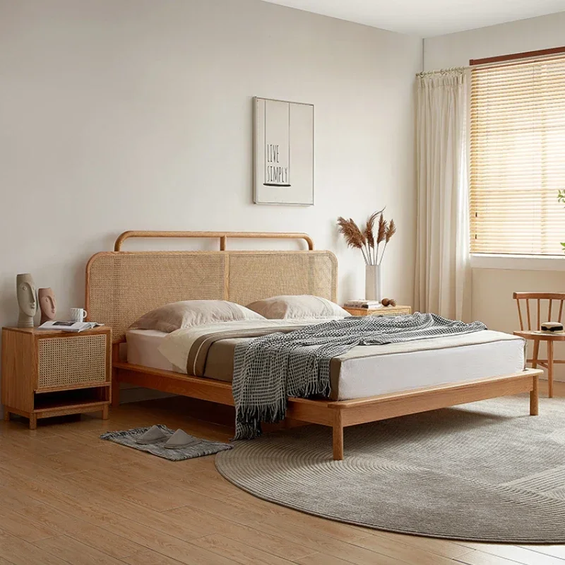 

Solid Wood Rattan Bed 1.8 M Simple Double Bed Master Bedroom Rattan Bed