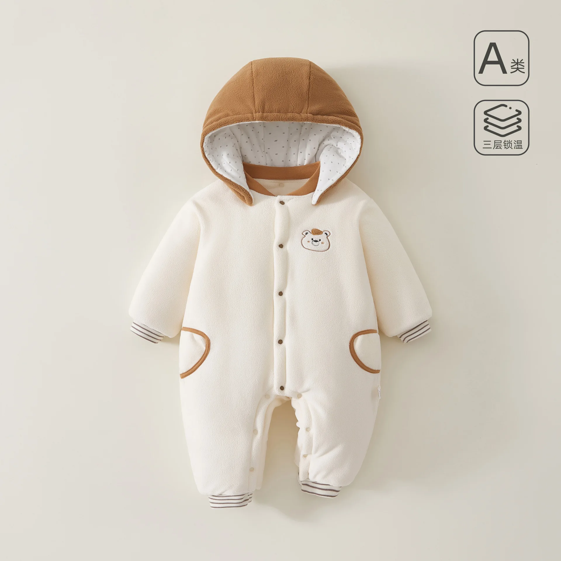 

Baby clothes autumn and winter fleece hooded clothes, Romper clothes, baby A climbing clothes, going out clothes