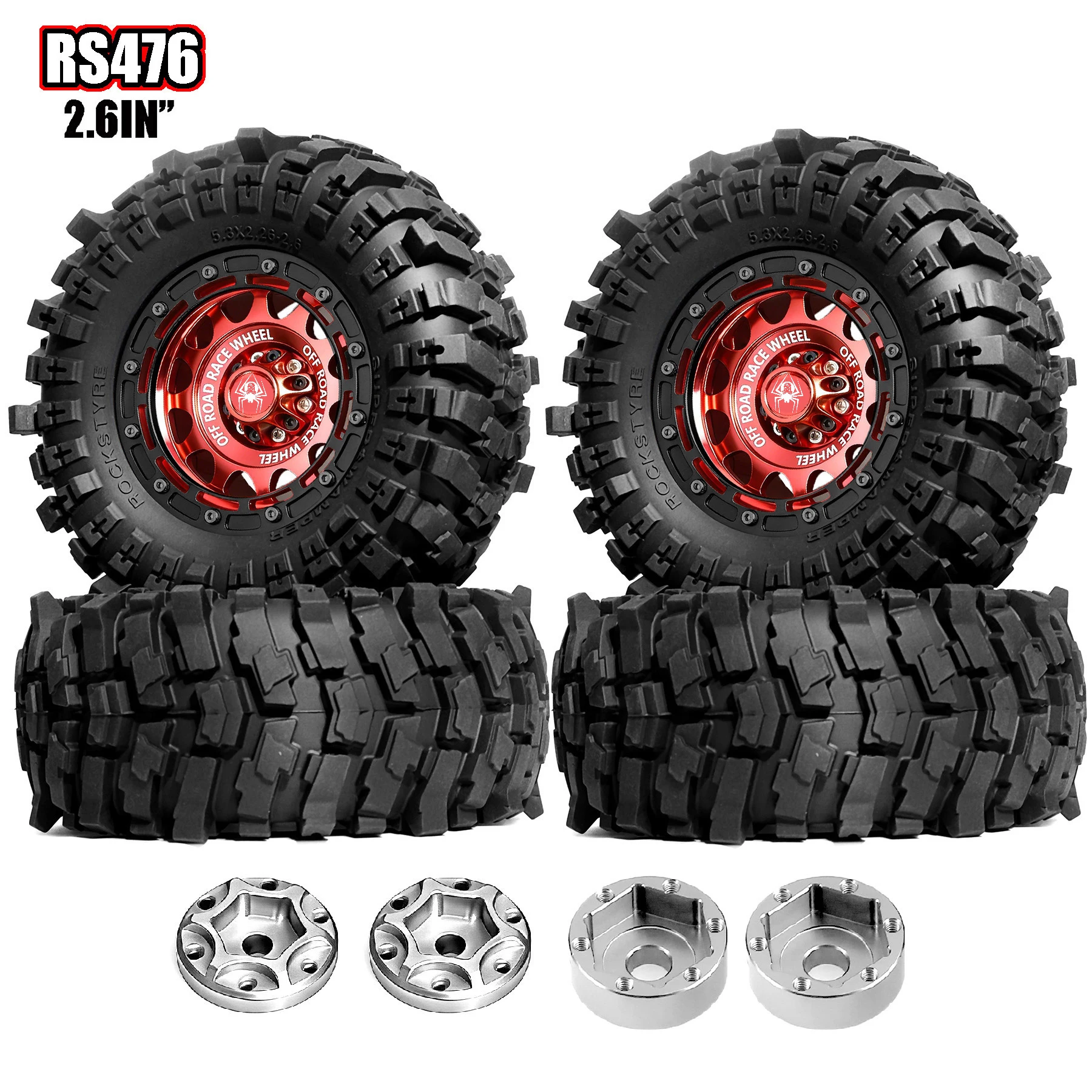 

2.6'' RC metal Wheels and off-road climb Tires for 1/7 1/8 1/10 RC Crawler Car Axial RBX10 MJX H8H MK07 KM4