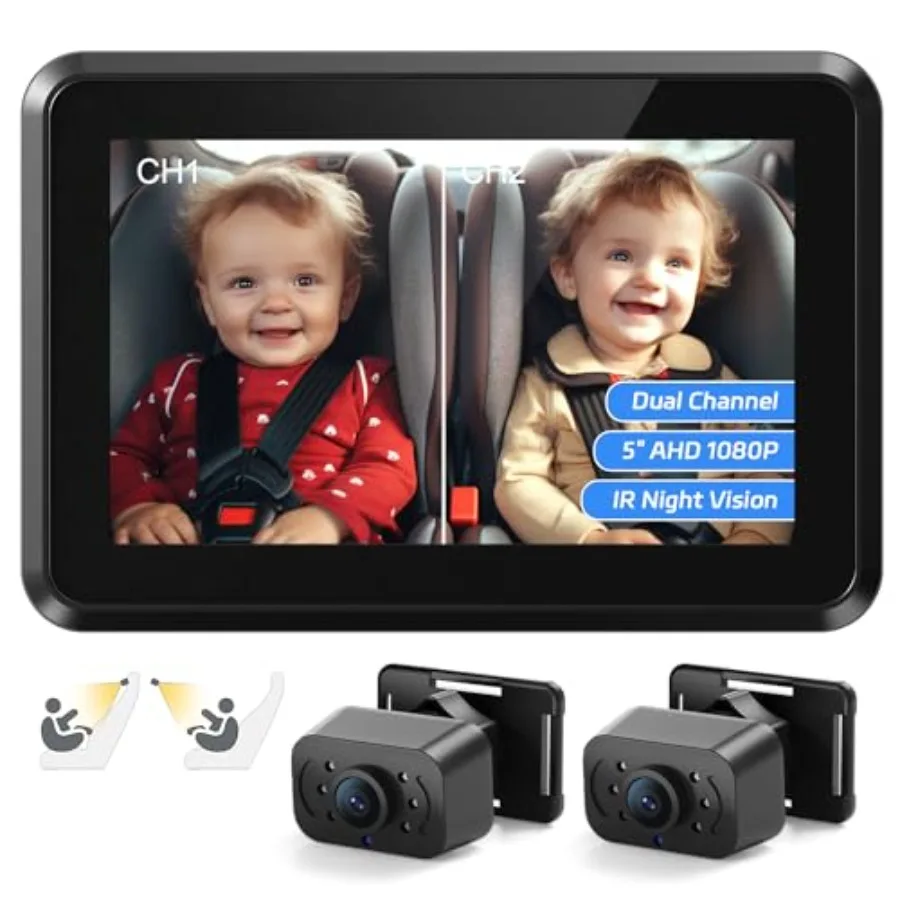 

Itomoro Baby Car Mirror HD Dual Channel with 2 IR Night Vision Cameras for Rear Facing Seats Easy 5 Min Installation Black