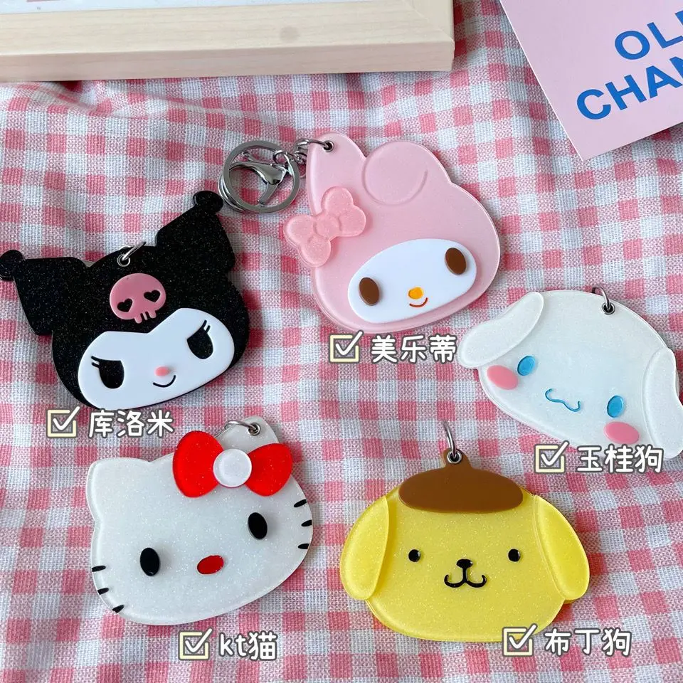 Sanrio Cartoon Sliding Cover Three Dimensional Body Mirror Kuromi Hello Kitty My Melody Cinnamoroll Portable Cute Round Mirror