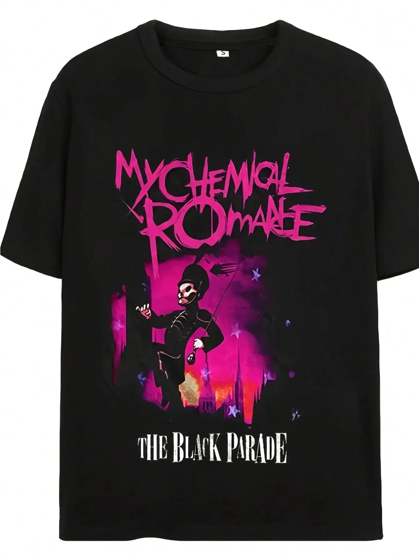 

Мужская черная хлопковая футболка с графическим принтом - круглый вырез, повседневный крой, яркий принт для неформального стиля