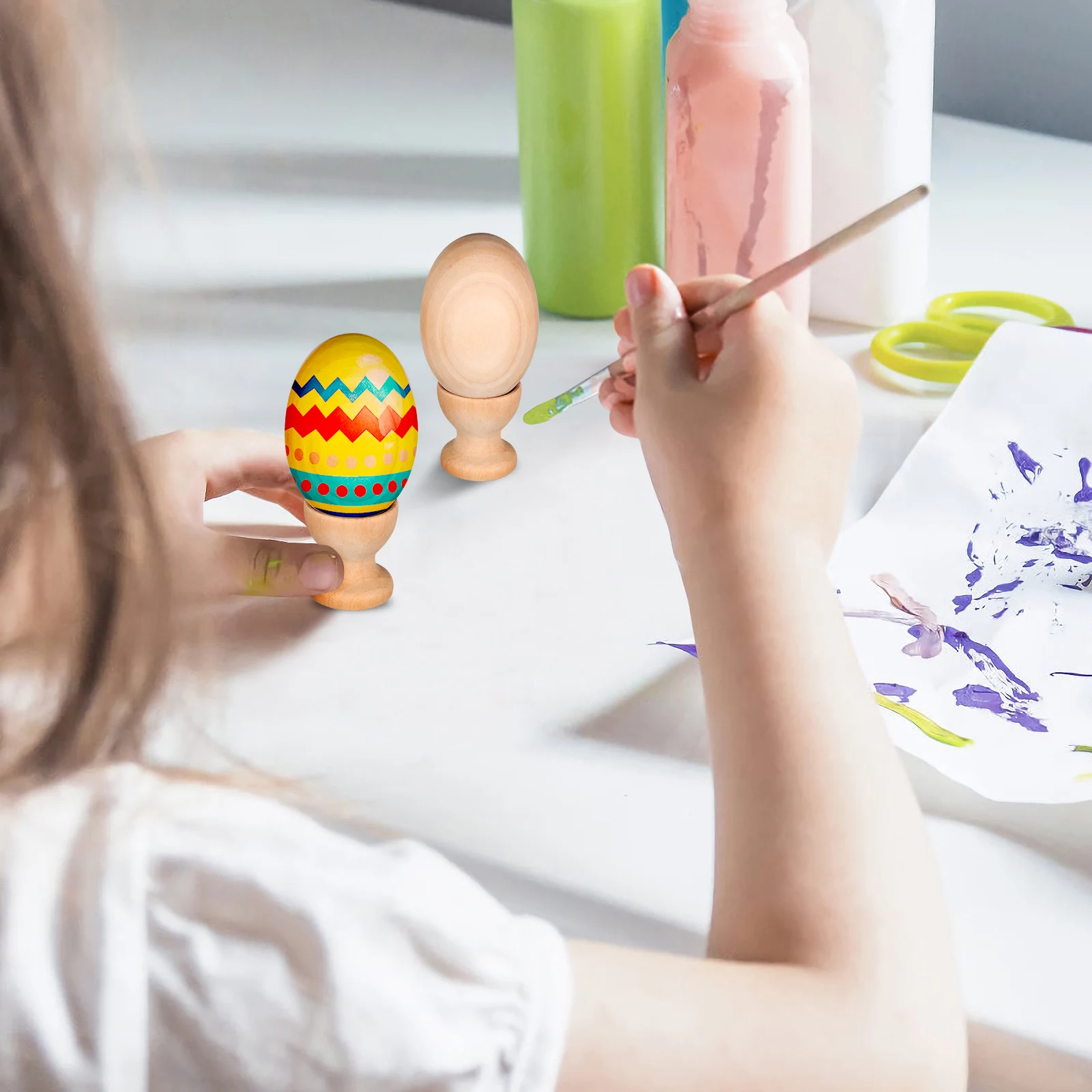 

6 Pcs Wooden Egg Tray Ornaments Eggs Painting Crafts Decorations Faux for Child