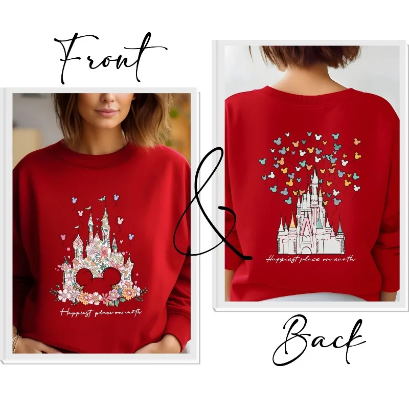 سويت شيرت ديزني كاسل فلورال، سويت شيرت مملكة سحرية، سويت شيرت ديزني الكلاسيكي، سويت شيرت هيكل سعيد على الأرض