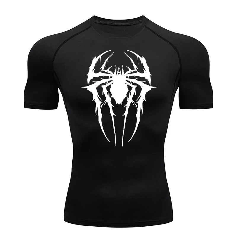 Spider Print Compression Shirts for Men Gym Workout Rash Guard Athletic Quick Dry Stretchy Undershirts Baselayers Tees Tshirt