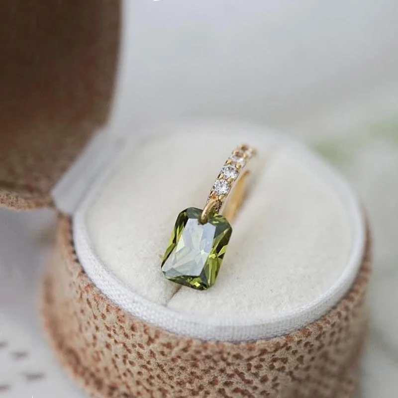 Designer's new tea green gem square full diamond ladies earrings fresh and elegant light luxury charm silver jewelry