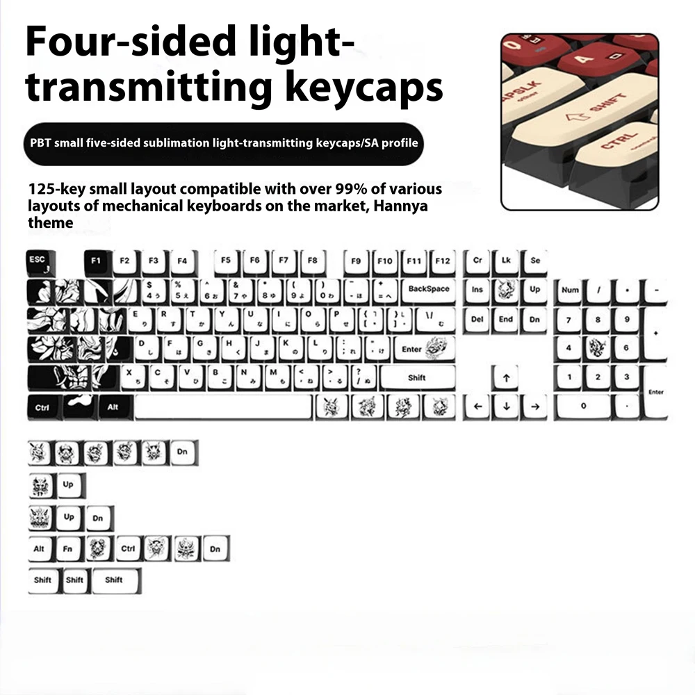

125 Keys Keycaps PBT SA Height Hannya Theme Keycaps for Mechanical Game Keyboard Wireless Pudding Height Keyboard Keycap