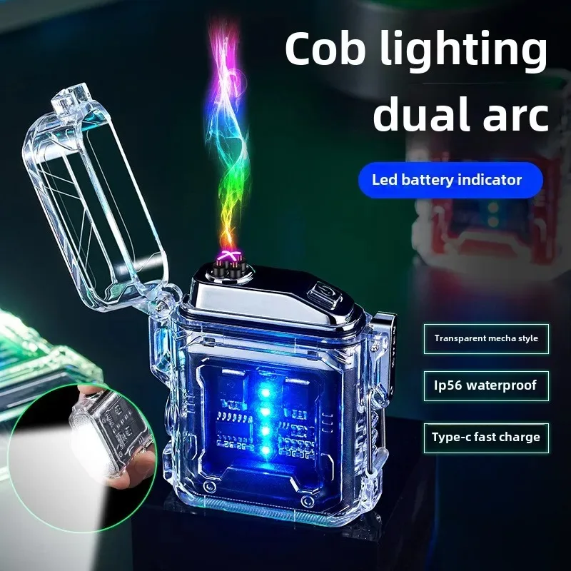 1PC Transparent Waterproof Lighter USB Rechargeable Lighter LED Arc Pulse Torch Lighter Suitable for Outdoor Camping BBQ Smoking