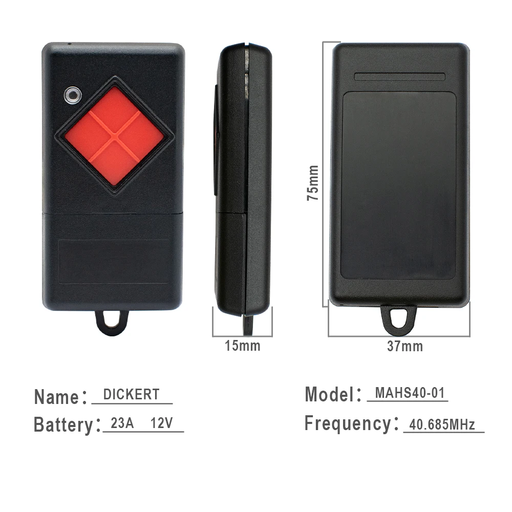 100% Compatible DICKERT 40mhz Red Button Garage Remote Control DICKERT MAHS40-01 40.685 MHz 1-Key Hand-held Transmitter