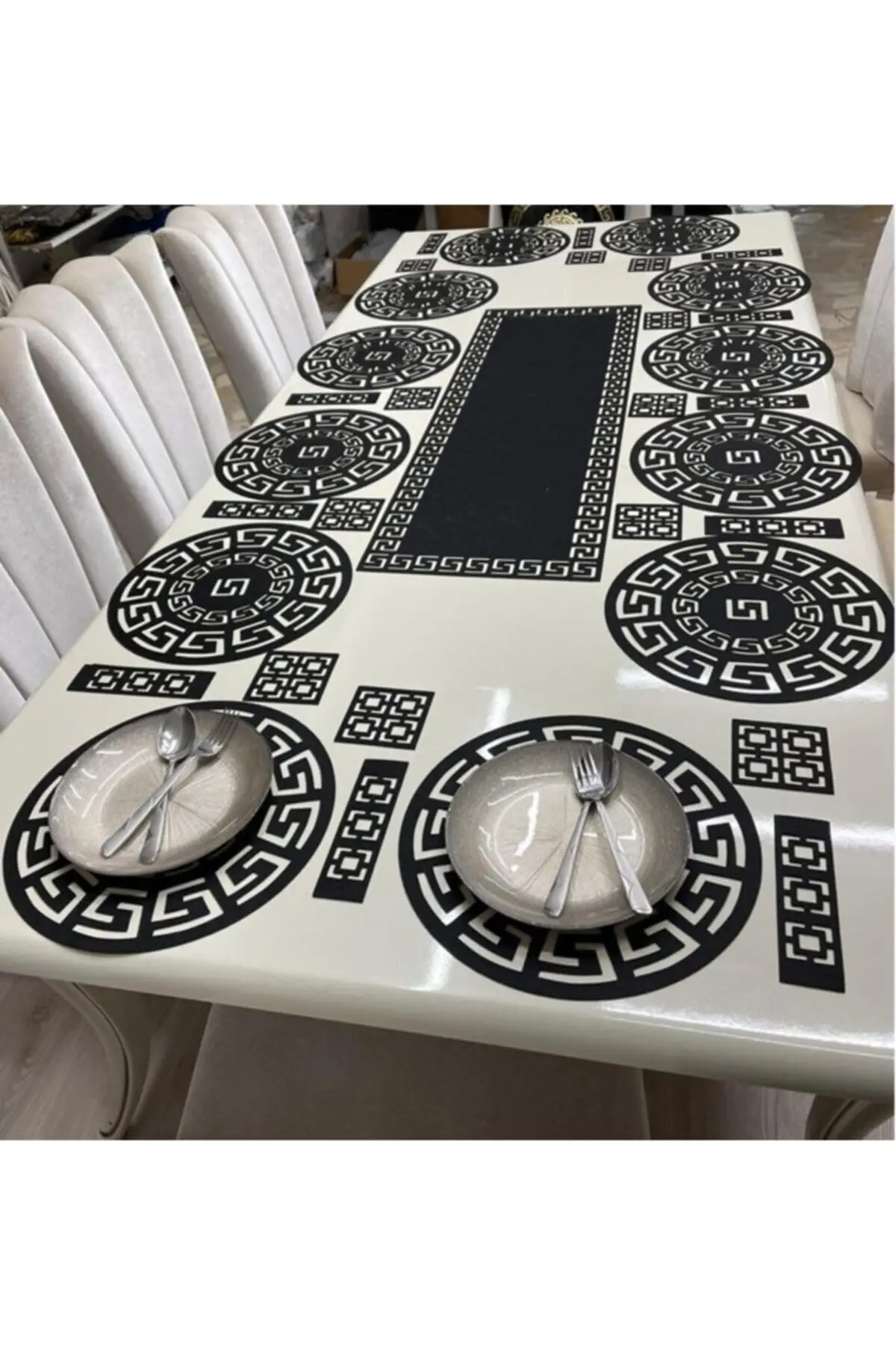 12-Person Faux Leather Table Setting Set | 37 Pieces | Black Color | Includes 1 Runner, 12 Placemats, 12 Coasters, 12