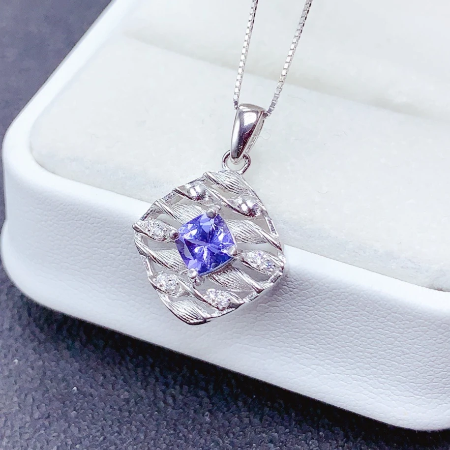 925 Silver Natural Tanzanite Pendant with Certificate Cushion Cut 5mm Genuine Tanzanite Necklace Pendant Jewelry Gift for Women