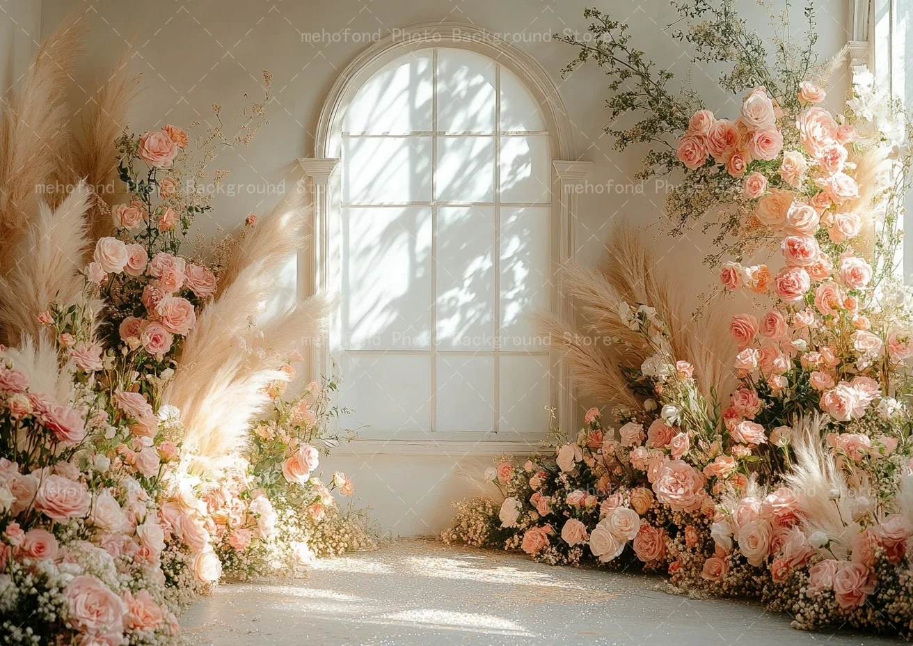 Mehofond Photography Background Minimalist Design With White Walls Arched Flowers Sunshine Kids Family Portrait Backdrop Decor