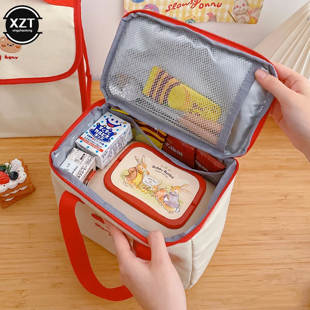 Women Cute Lunch Bag Girls Insulated Canvas Cooler Handbag Aluminium Foil Thermal Food Box Family School Picnic Dinner Container