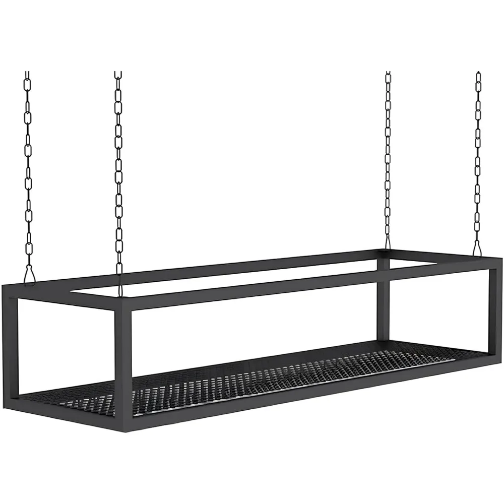 

Floating Shelving – Ceiling Hanging Shelves with Iron Chains & Hooks, Metal Wine Rack & Plant Flower Pot Stand