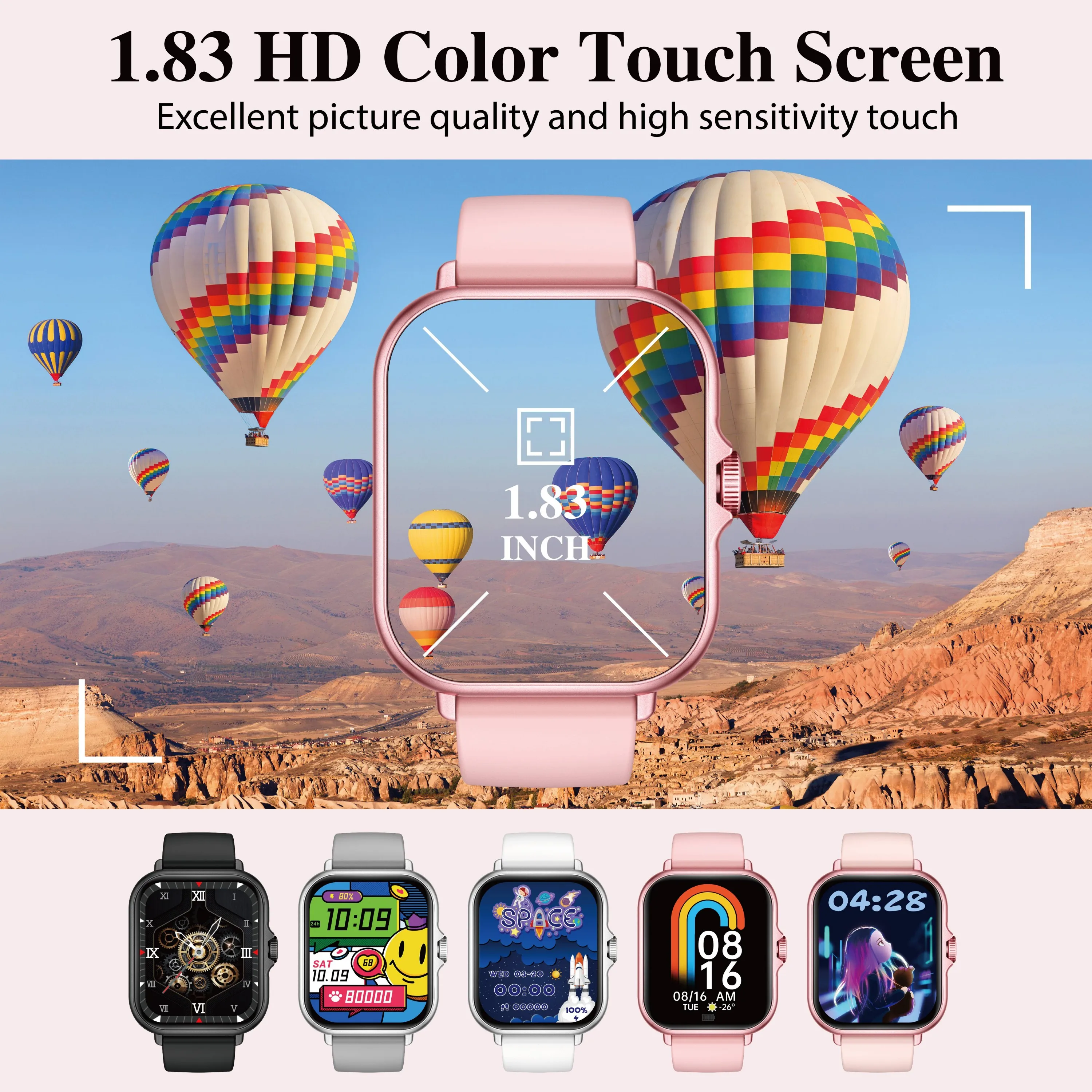 ساعة ذكية رياضية متعددة الوظائف، شاشة لمس كاملة 1.83 بوصة للاتصال والرسائل اللاسلكية، ساعة ذكية لتتبع اللياقة البدنية مع