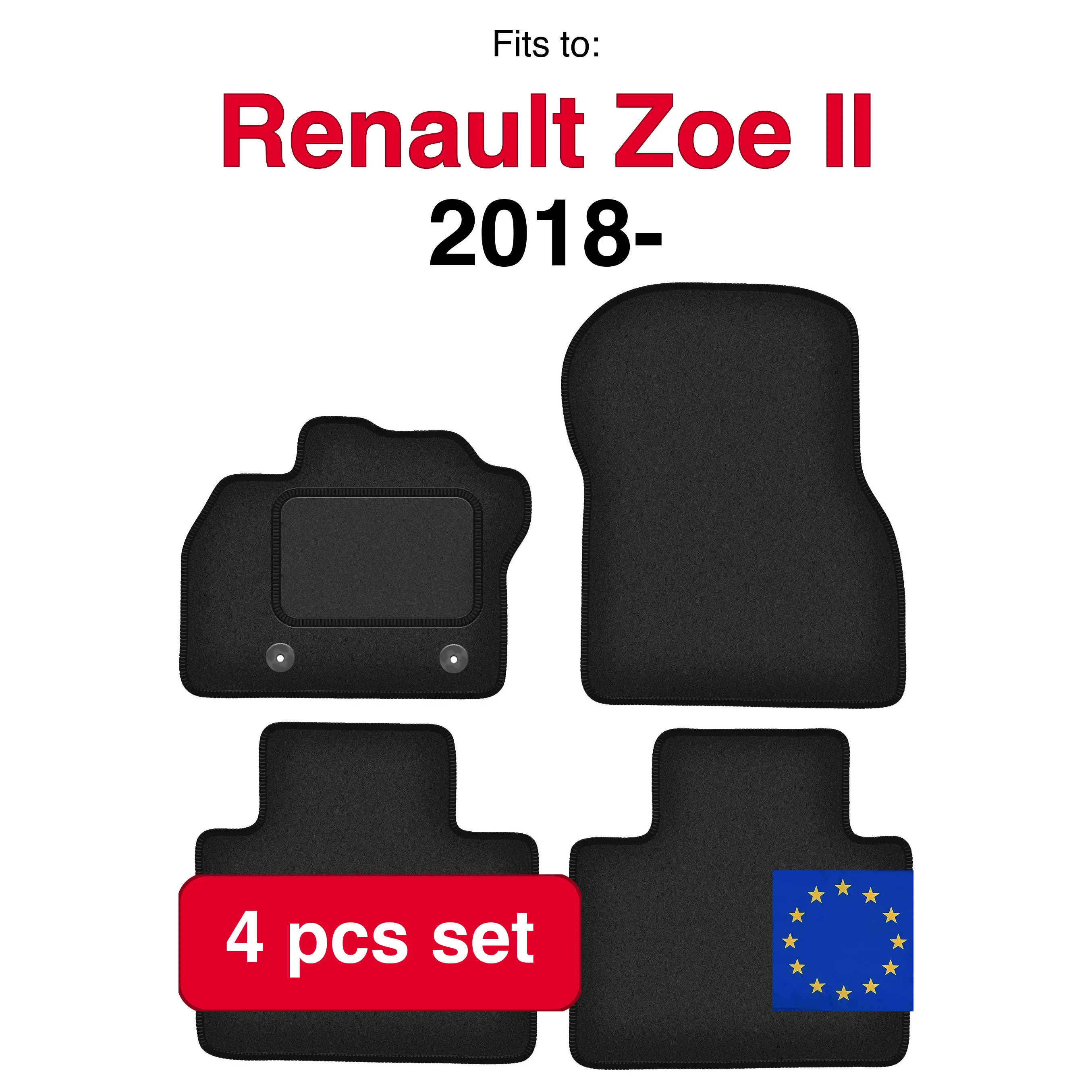 Auto velour matten voor Renault Zoe II hatchback (2018-) -Zwart (4 stuks) in de auto passende automattenset