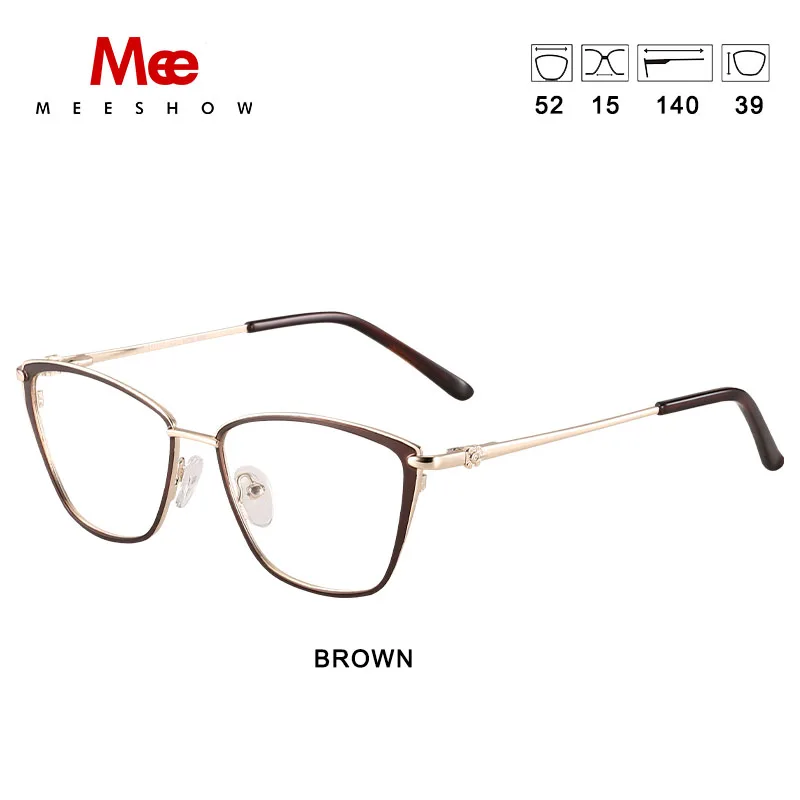MEESHOW Prescription Glasses Woman‘s Vintage Optical frame Alloy Anti Blue Customzed progressive Myopia Lenses Eyeglasses  8906