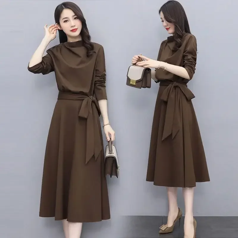 Vestidos de mangas compridas femininos elegantes vestidos midi para mulheres vestido de escritório mulher streetwear outono inverno estilo coreano novo